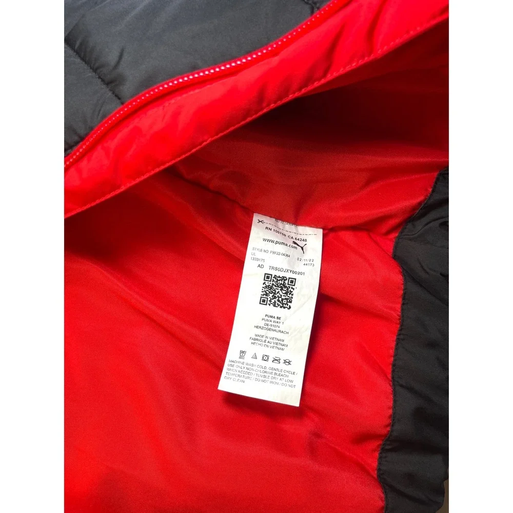 Puma Kids Puffer Vest Red Black Colorblock Insulated Zip Up XS 5/6 P8F22-04364